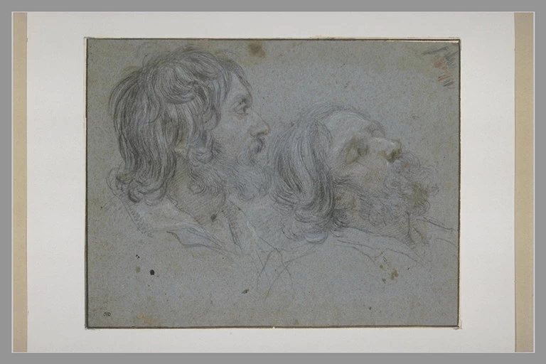 Due teste di uomini barbuti, una di profilo, l'altra gettata all'indietro - Museo del Louvre, Parigi